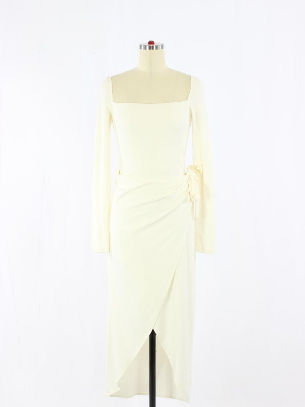 NWOT Aritzia WILFRED Saturn Ivory Jersey Long Sleeve Midi Wrap Dress, Size S